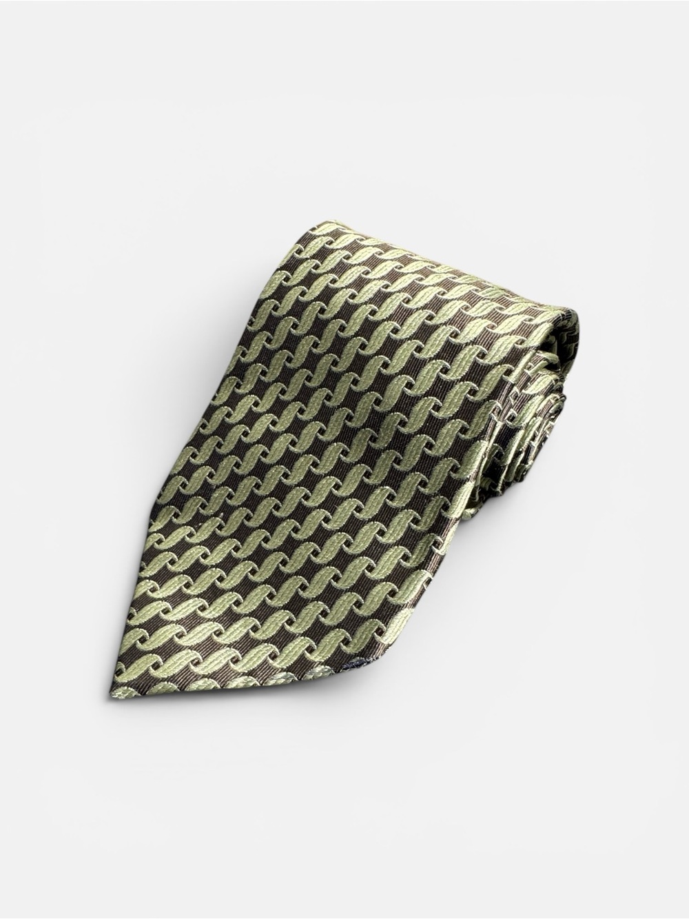 Tiffany & Co mens green geometric jacquard 100% silk luxury neck tie EUC